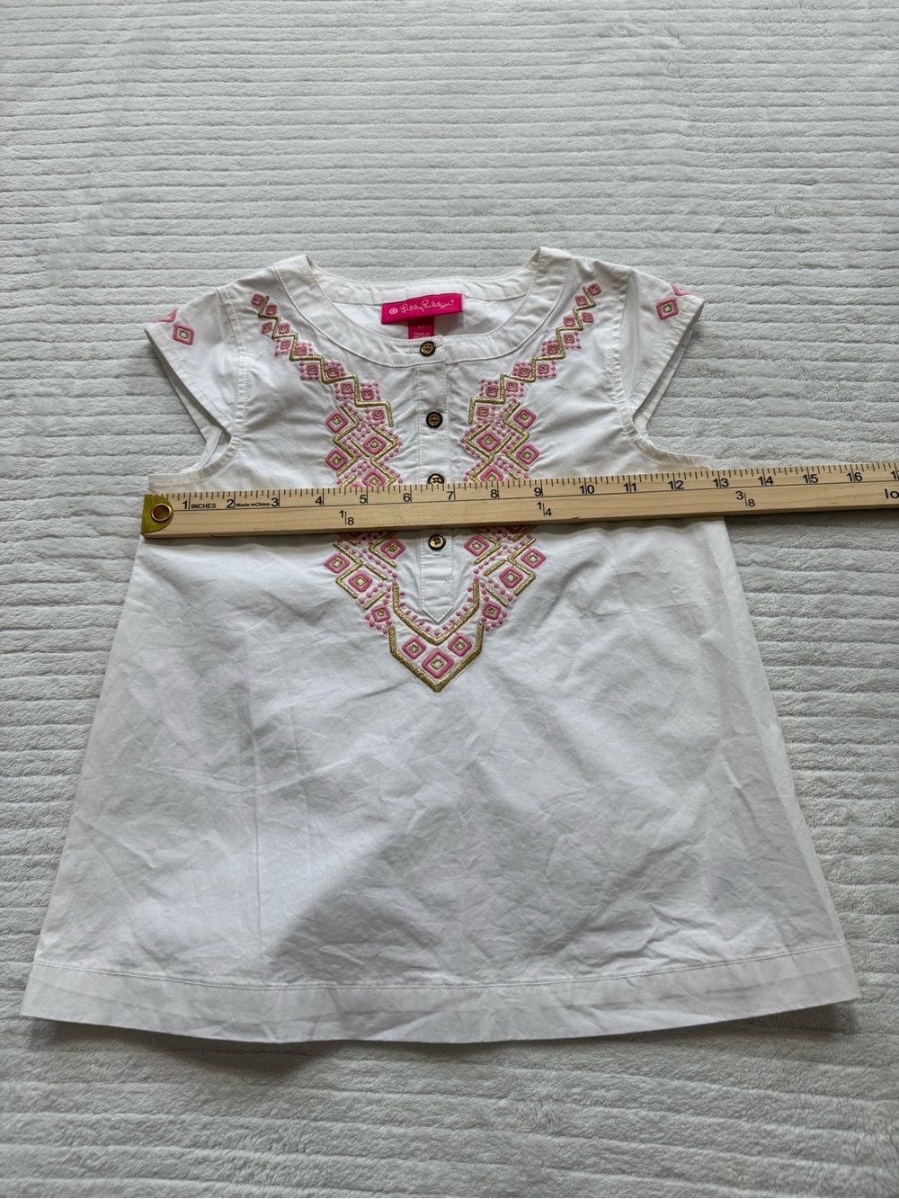 Lilly Pulitzer White Embroidered Girls Top with Pink Accents - Picture 7 of 9